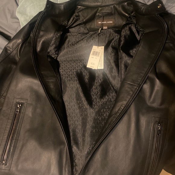 Michael Kors Black Leather Bomber Jacket